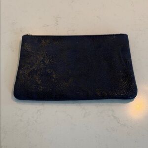 Navy and Black Suede and Leather Clutch